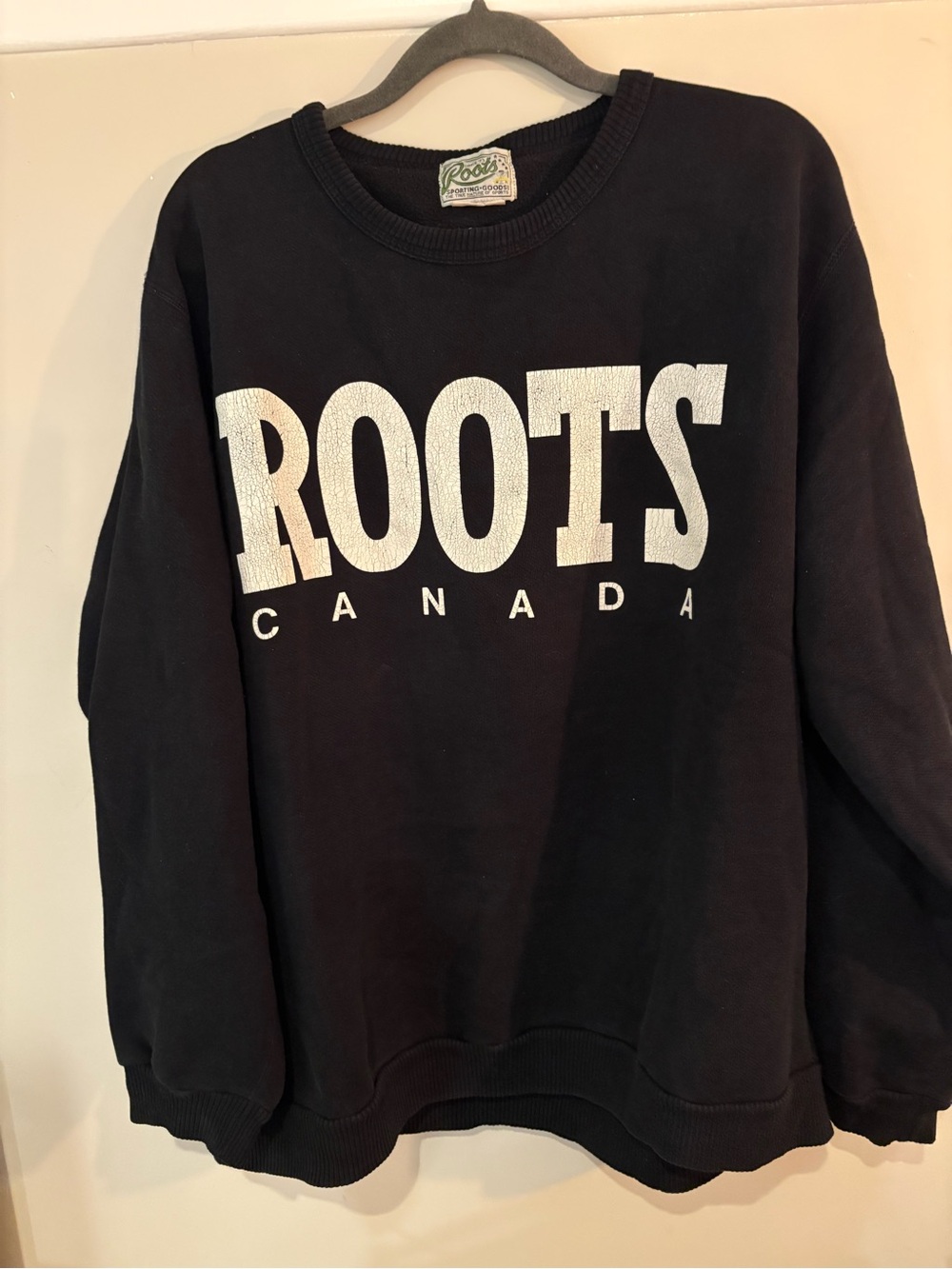Roots Black Crewneck with White Logo Detail